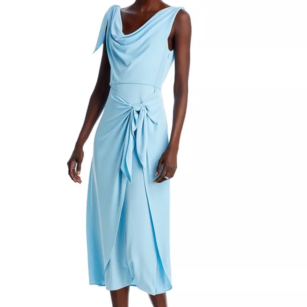 cinq a sept || odin drape detail midi dress in agua fria